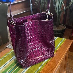 Brahmin Croc-Embossed Bucket Tote in Deep Plum